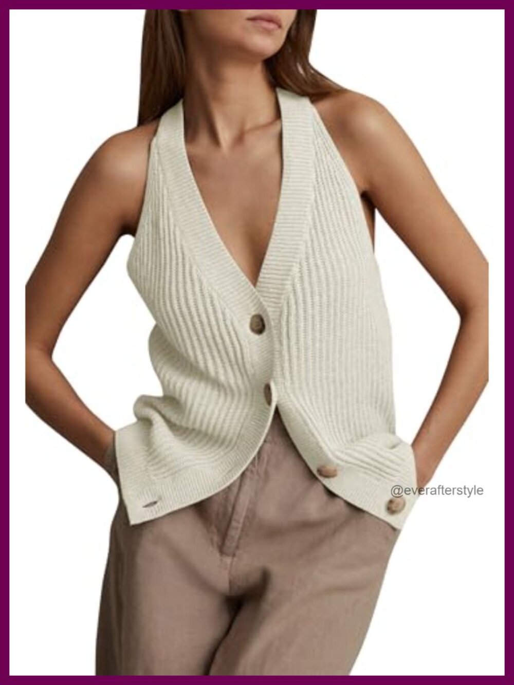 Button Front Knit Sweater Vest V Neck Sleeveless Tank Top